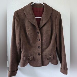 Vintage Wool Bow Cropped Blazer Jacket Small